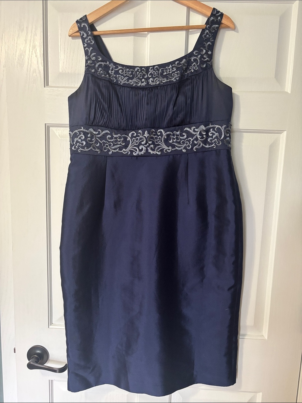 Adrianna Papell Navy Dress with Silver Embroidered Details with Bolero Jacket